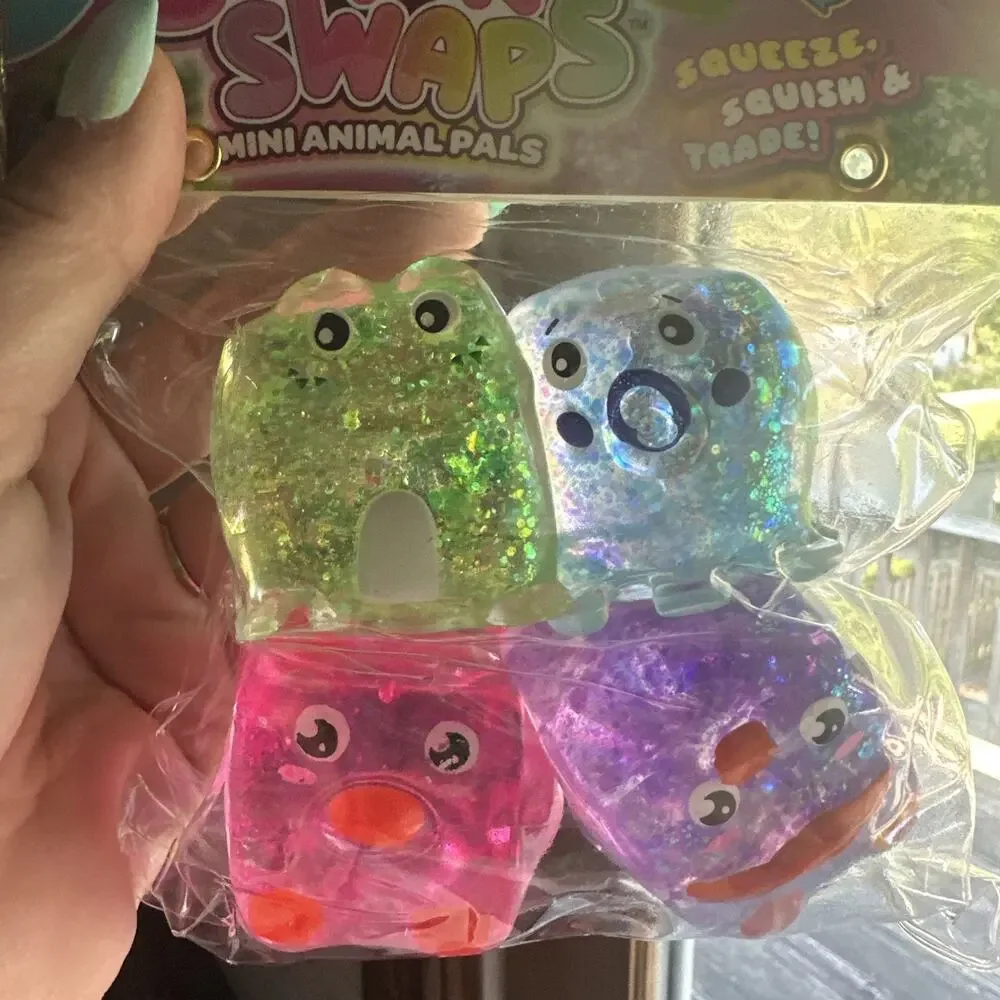 Orb Curiosities Sugar Swaps Mini Animals Squishys 4 Pack Green,Blue,Pink,Purple
